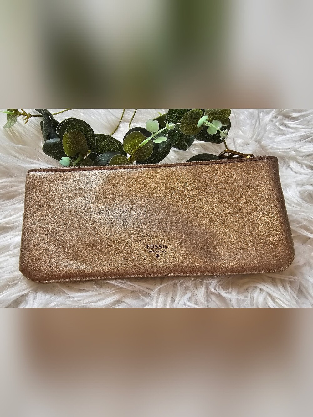 Fossil Shimmering Bronze Metallic Wristlet Clutch